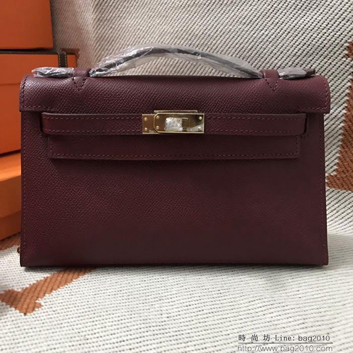 HERMES愛馬仕 凱莉包 mini kelly一代 酒紅epsom皮 夏天首選手包款 可手提肩背  Ama1326